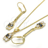 Oro Laminado Earring and Pendant Adult Set, Gold Filled Style Teardrop Design, with Black and White Cubic Zirconia, Polished, Golden Finish, 10.210.0085.1