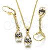 Oro Laminado Earring and Pendant Adult Set, Gold Filled Style Teardrop Design, with Black and White Cubic Zirconia, Polished, Golden Finish, 10.210.0085.1