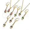 Oro Laminado Earring and Pendant Adult Set, Gold Filled Style Teardrop Design, with Black and White Cubic Zirconia, Polished, Golden Finish, 10.210.0085.1