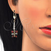 Oro Laminado Long Earring, Gold Filled Style Teardrop Design, with Garnet and White Cubic Zirconia, Polished, Golden Finish, 02.210.0208