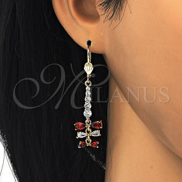Gold Filled Ring — Long Earring Teardrop Design with Garnet and White — alternate product view — SKU 123992 | Oro Laminado anillo — Long Earring Teardrop diseño with Garnet and blanco — SKU 123992