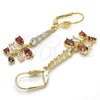 Oro Laminado Long Earring, Gold Filled Style Teardrop Design, with Garnet and White Cubic Zirconia, Polished, Golden Finish, 02.210.0208