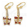 Oro Laminado Long Earring, Gold Filled Style Teardrop Design, with Garnet and White Cubic Zirconia, Polished, Golden Finish, 02.210.0208