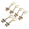 Oro Laminado Long Earring, Gold Filled Style Teardrop Design, with Garnet and White Cubic Zirconia, Polished, Golden Finish, 02.210.0208