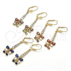 Oro Laminado Long Earring, Gold Filled Style Teardrop Design, with Sapphire Blue and White Cubic Zirconia, Polished, Golden Finish, 02.210.0208.2