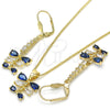 Oro Laminado Earring and Pendant Adult Set, Gold Filled Style Teardrop Design, with Sapphire Blue and White Cubic Zirconia, Polished, Golden Finish, 10.210.0087.2