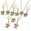 Oro Laminado Earring and Pendant Adult Set, Gold Filled Style Teardrop Design, with Sapphire Blue and White Cubic Zirconia, Polished, Golden Finish, 10.210.0087.2