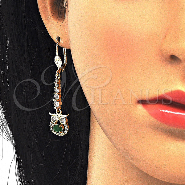 Gold Filled Ring — Long Earring Owl Design with Green and White — alternate product view — SKU 124005 | Oro Laminado anillo — Long Earring Owl diseño with Green and blanco — SKU 124005