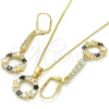 Oro Laminado Earring and Pendant Adult Set, Gold Filled Style Butterfly Design, with Black and White Cubic Zirconia, Polished, Golden Finish, 10.210.0090.2