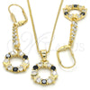Oro Laminado Earring and Pendant Adult Set, Gold Filled Style Butterfly Design, with Black and White Cubic Zirconia, Polished, Golden Finish, 10.210.0090.2