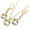 Oro Laminado Earring and Pendant Adult Set, Gold Filled Style Butterfly Design, with Black and White Cubic Zirconia, Polished, Golden Finish, 10.210.0090.2