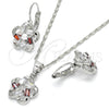 Rhodium Gold Filled Earring and Pendant Adult Set, Flower Design, with Garnet and White Cubic Zirconia, Polished, Rhodium Finish, 10.210.0093.5