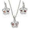 Rhodium Gold Filled Earring and Pendant Adult Set, Flower Design, with Garnet and White Cubic Zirconia, Polished, Rhodium Finish, 10.210.0093.5