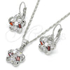 Rhodium Gold Filled Earring and Pendant Adult Set, Flower Design, with Garnet and White Cubic Zirconia, Polished, Rhodium Finish, 10.210.0093.5