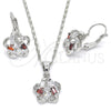 Rhodium Gold Filled Earring and Pendant Adult Set, Flower Design, with Garnet and White Cubic Zirconia, Polished, Rhodium Finish, 10.210.0093.5