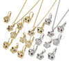 Rhodium Gold Filled Earring and Pendant Adult Set, Flower Design, with Garnet and White Cubic Zirconia, Polished, Rhodium Finish, 10.210.0093.5