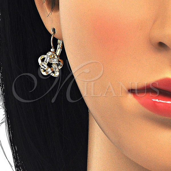 Gold Filled Ring — Leverback Earring Flower and Baguette Design with White — alternate product view — SKU 124035 | Oro Laminado anillo — Leverback Earring flor and Baguette diseño with blanco — SKU 124035