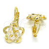 Oro Laminado Leverback Earring, Gold Filled Style Flower and Baguette Design, with White Cubic Zirconia, Polished, Golden Finish, 02.210.0214