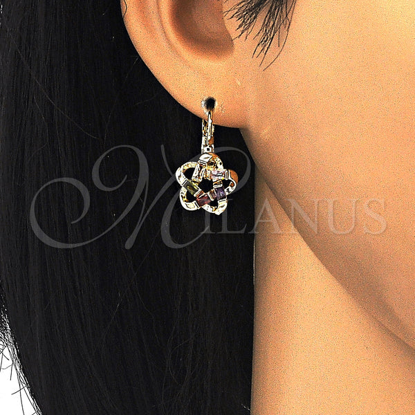 Gold Filled Ring — Leverback Earring Flower and Baguette Design with Multicolor — alternate product view — SKU 124036 | Oro Laminado anillo — Leverback Earring flor and Baguette diseño with Multicolor — SKU 124036