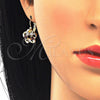Oro Laminado Leverback Earring, Gold Filled Style Flower and Baguette Design, with Garnet and White Cubic Zirconia, Polished, Golden Finish, 02.210.0214.2