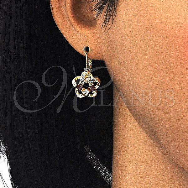 Gold Filled Ring — Leverback Earring Flower and Baguette Design with Garnet — alternate product view — SKU 124037 | Oro Laminado anillo — Leverback Earring flor and Baguette diseño with Garnet — SKU 124037