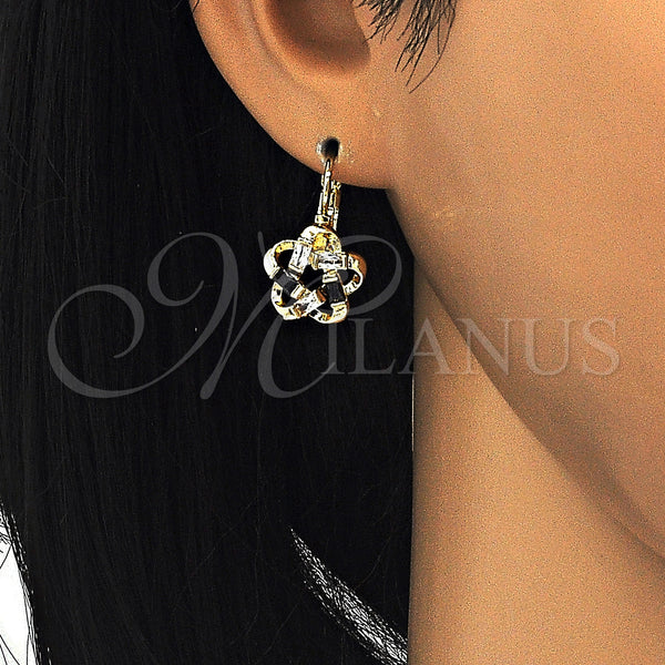 Gold Filled Ring — Leverback Earring Flower and Baguette Design with Black — alternate product view — SKU 124038 | Oro Laminado anillo — Leverback Earring flor and Baguette diseño with negro — SKU 124038