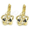 Oro Laminado Leverback Earring, Gold Filled Style Flower and Baguette Design, with Black and White Cubic for wholesale, additional product view 4