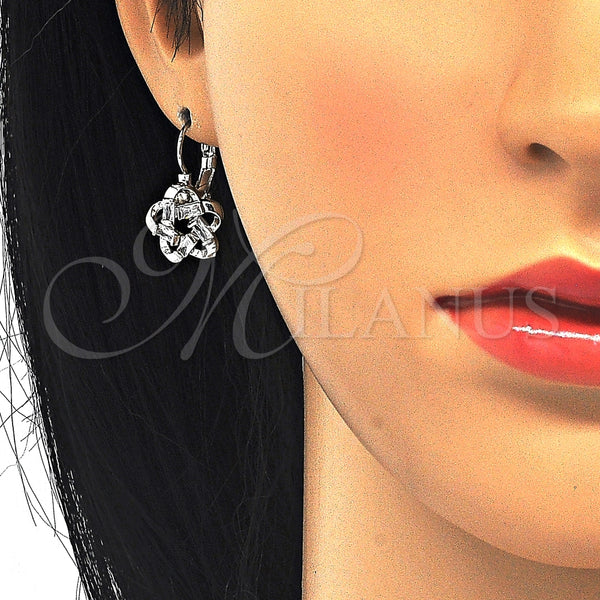White Gold Filled Ring — Leverback Earring Flower and Baguette Design with White — alternate product view — SKU 124039 | Oro Laminado Blanco anillo — Leverback Earring flor and Baguette diseño with blanco — SKU 124039