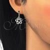 Rhodium Gold Filled Leverback Earring, Flower and Baguette Design, with White Cubic Zirconia, Polished, Rhodium Finish, 02.210.0214.4
