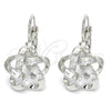 Rhodium Gold Filled Leverback Earring, Flower and Baguette Design, with White Cubic Zirconia, Polished, Rhodium Finish, 02.210.0214.4