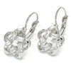 Rhodium Gold Filled Leverback Earring, Flower and Baguette Design, with White Cubic Zirconia, Polished, Rhodium Finish, 02.210.0214.4