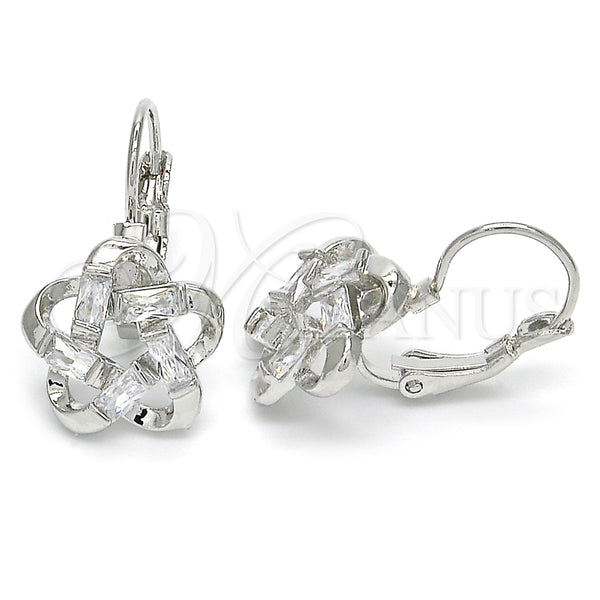 White Gold Filled Ring — Leverback Earring Flower and Baguette Design with White — main product view — SKU 124039 | Oro Laminado Blanco anillo — Leverback Earring flor and Baguette diseño with blanco — SKU 124039