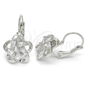 White Gold Filled Ring — Leverback Earring Flower and Baguette Design with White — main product view — SKU 124039 | Oro Laminado Blanco anillo — Leverback Earring flor and Baguette diseño with blanco — SKU 124039