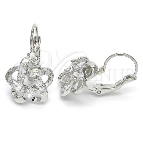 Rhodium Gold Filled Leverback Earring, Flower and Baguette Design, with White Cubic Zirconia, Polished, Rhodium Finish, 02.210.0214.4