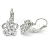 Rhodium Gold Filled Leverback Earring, Flower and Baguette Design, with White Cubic Zirconia, Polished, Rhodium Finish, 02.210.0214.4