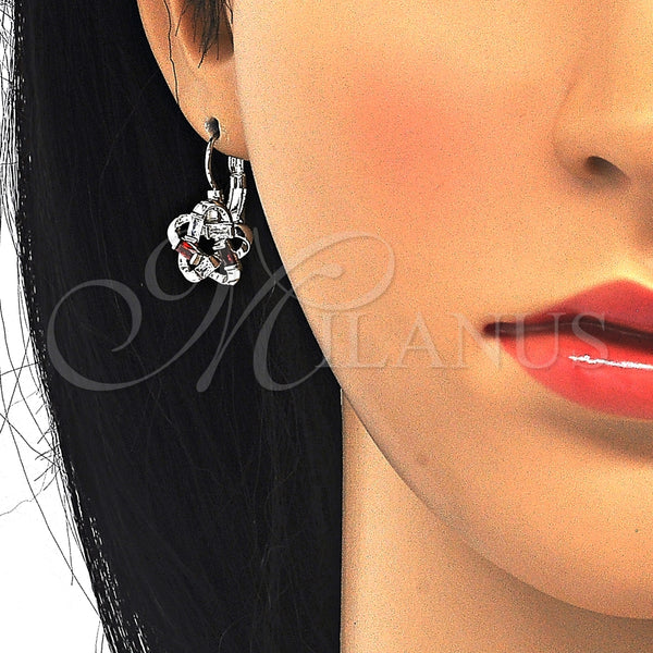 White Gold Filled Ring — Leverback Earring Flower and Baguette Design with Garnet — alternate product view — SKU 124040 | Oro Laminado Blanco anillo — Leverback Earring flor and Baguette diseño with Garnet — SKU 124040
