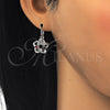 Rhodium Gold Filled Leverback Earring, Flower and Baguette Design, with Garnet and White Cubic Zirconia, Polished, Rhodium Finish, 02.210.0214.5