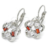 Rhodium Gold Filled Leverback Earring, Flower and Baguette Design, with Garnet and White Cubic Zirconia, Polished, Rhodium Finish, 02.210.0214.5
