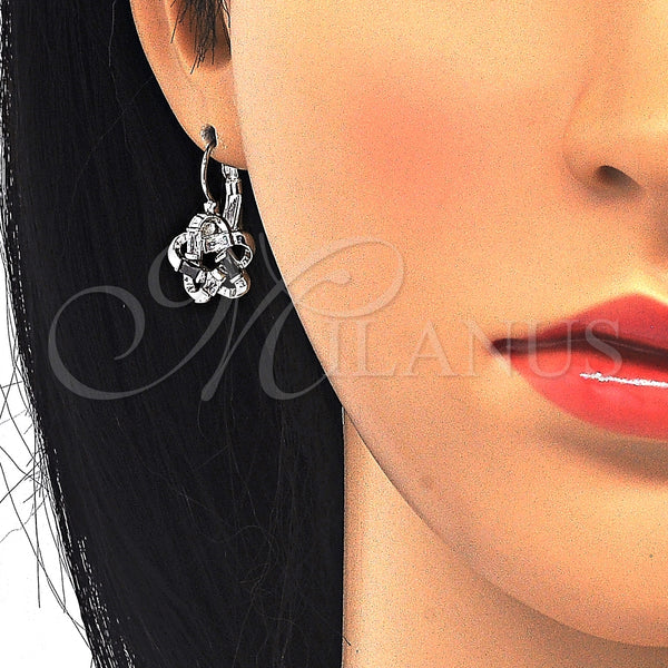 White Gold Filled Ring — Leverback Earring Flower and Baguette Design with Black — alternate product view — SKU 124041 | Oro Laminado Blanco anillo — Leverback Earring flor and Baguette diseño with negro — SKU 124041