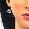 Rhodium Gold Filled Leverback Earring, Flower and Baguette Design, with Black and White Cubic Zirconia, Polished, Rhodium Finish, 02.210.0214.6