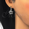 Rhodium Gold Filled Leverback Earring, Flower and Baguette Design, with Black and White Cubic Zirconia, Polished, Rhodium Finish, 02.210.0214.6