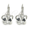 Rhodium Gold Filled Leverback Earring, Flower and Baguette Design, with Black and White Cubic Zirconia, Polished, Rhodium Finish, 02.210.0214.6
