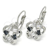Rhodium Gold Filled Leverback Earring, Flower and Baguette Design, with Black and White Cubic Zirconia, Polished, Rhodium Finish, 02.210.0214.6