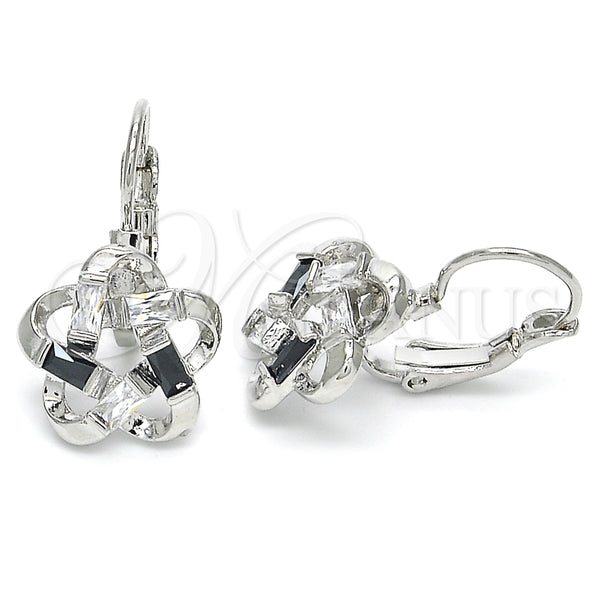 White Gold Filled Ring — Leverback Earring Flower and Baguette Design with Black — main product view — SKU 124041 | Oro Laminado Blanco anillo — Leverback Earring flor and Baguette diseño with negro — SKU 124041