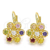 Oro Laminado Leverback Earring, Gold Filled Style with Multicolor Cubic Zirconia, Polished, Golden Finish for wholesale, additional product view 4