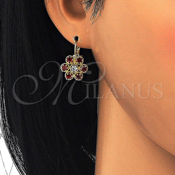 Gold Filled Ring — Leverback Earring with Garnet and White Cubic Zirconia — main product view — SKU 124044 | Oro Laminado anillo — Leverback Earring with Garnet and blanco Cubic Zirconia — SKU 124044