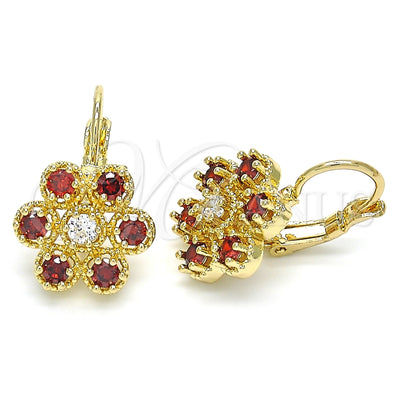 Oro Laminado Leverback Earring, Gold Filled Style with Garnet and White Cubic Zirconia, Polished, Golden for wholesale, main product view