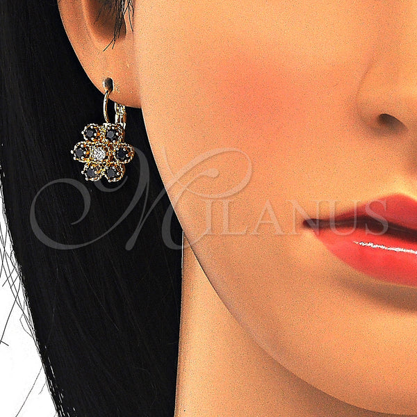 Gold Filled Ring — Leverback Earring with Black and White Cubic Zirconia — alternate product view — SKU 124045 | Oro Laminado anillo — Leverback Earring with negro and blanco Cubic Zirconia — SKU 124045