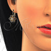 Oro Laminado Leverback Earring, Gold Filled Style with Black and White Cubic Zirconia, Polished, Golden Finish, 02.210.0215.3