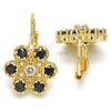 Oro Laminado Leverback Earring, Gold Filled Style with Black and White Cubic Zirconia, Polished, Golden Finish, 02.210.0215.3